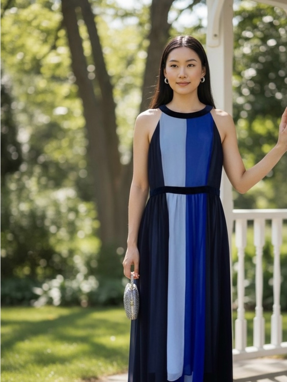 ModCloth Blue Colorblock Hi Low Maxi Dress Sleeveless M